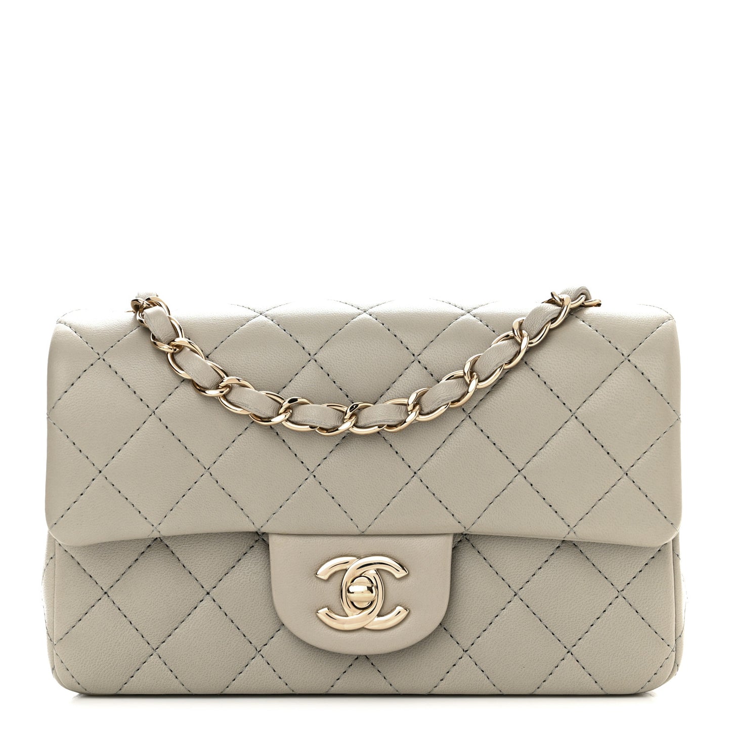 Lambskin Quilted Mini Rectangular Flap Grey
