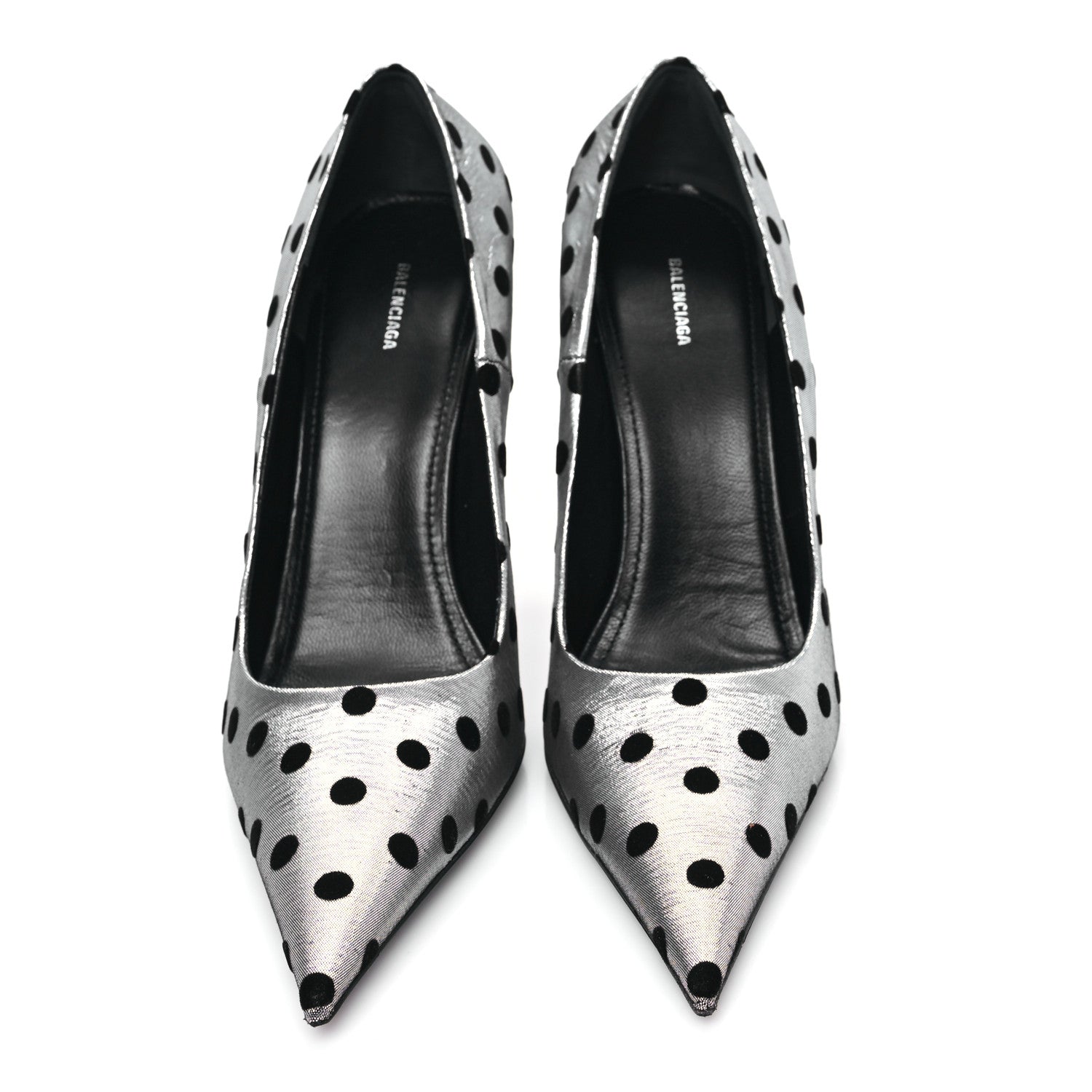 Balenciaga Shiny Fabric Square Knife 110mm Pumps 38 Silver Black 2 of 9