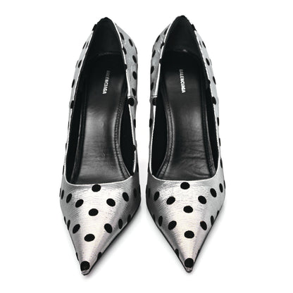 Balenciaga Shiny Fabric Square Knife 110mm Pumps 38 Silver Black 2 of 9