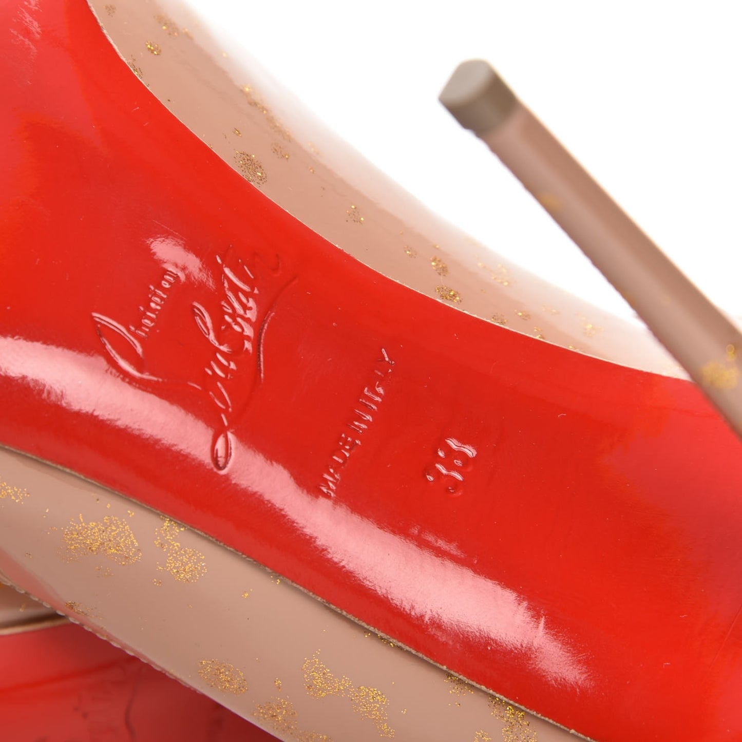 Patent Pollock Pigalle Follies 100 Pumps 38 Nude Gold