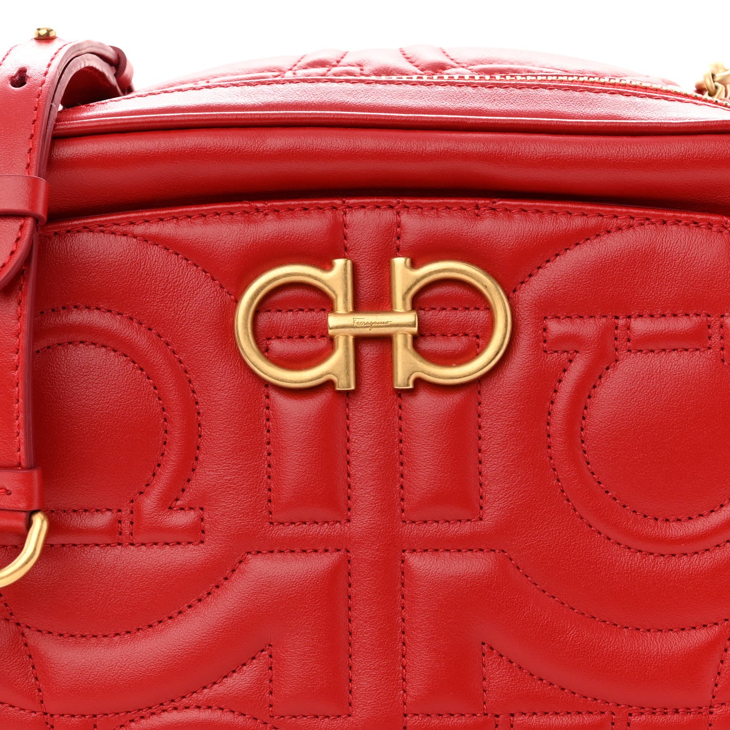 Salvatore Ferragamo Calfskin Quilted Gancini Camera Bag Red 6 of 8