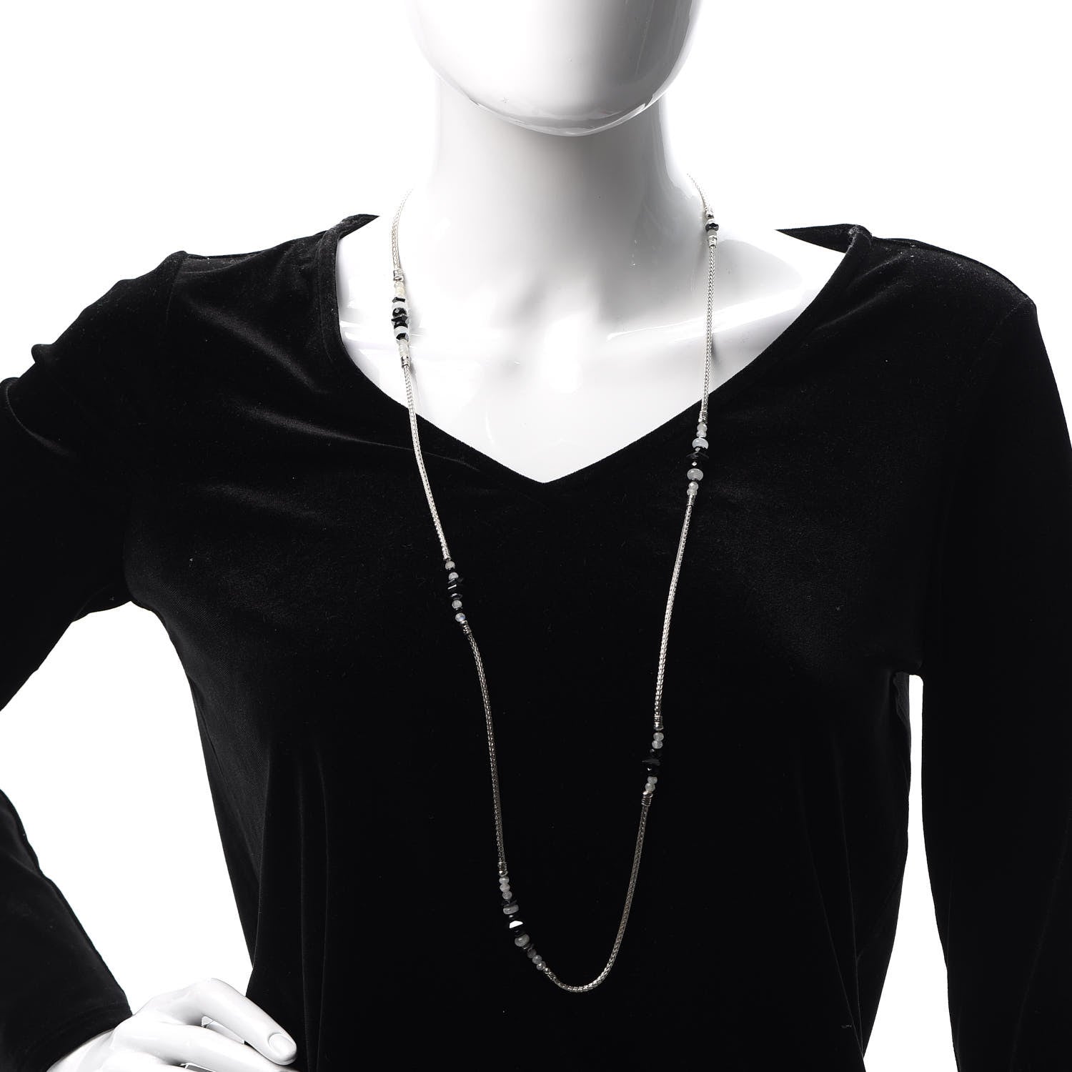 John Hardy Sterling Silver Hematite Moonstone Black Onyx Classic Chain Station Necklace 2 of 5