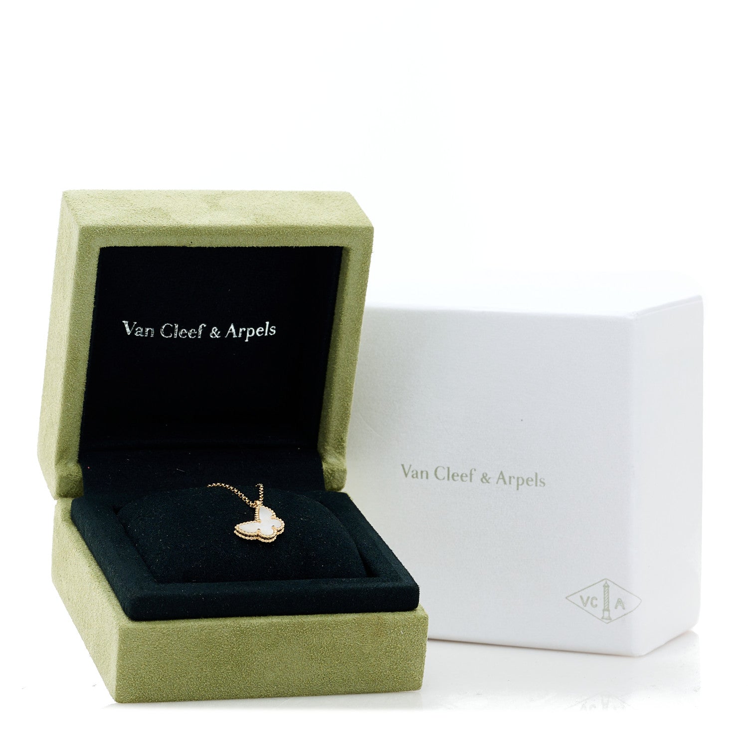Van Cleef & Arpels 18K Yellow Gold Mother of Pearl Sweet Alhambra Butterfly Pendant Necklace 7 of 7