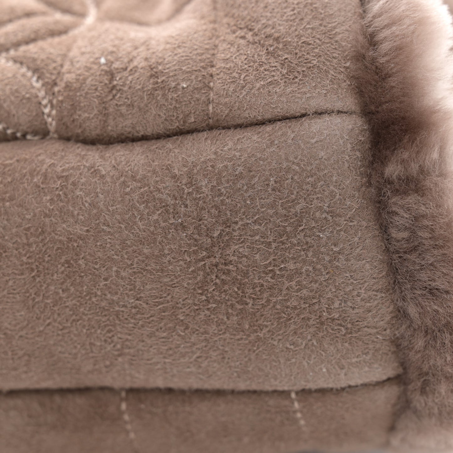 Shearling Suede Stiched CC Tote Dark Brown