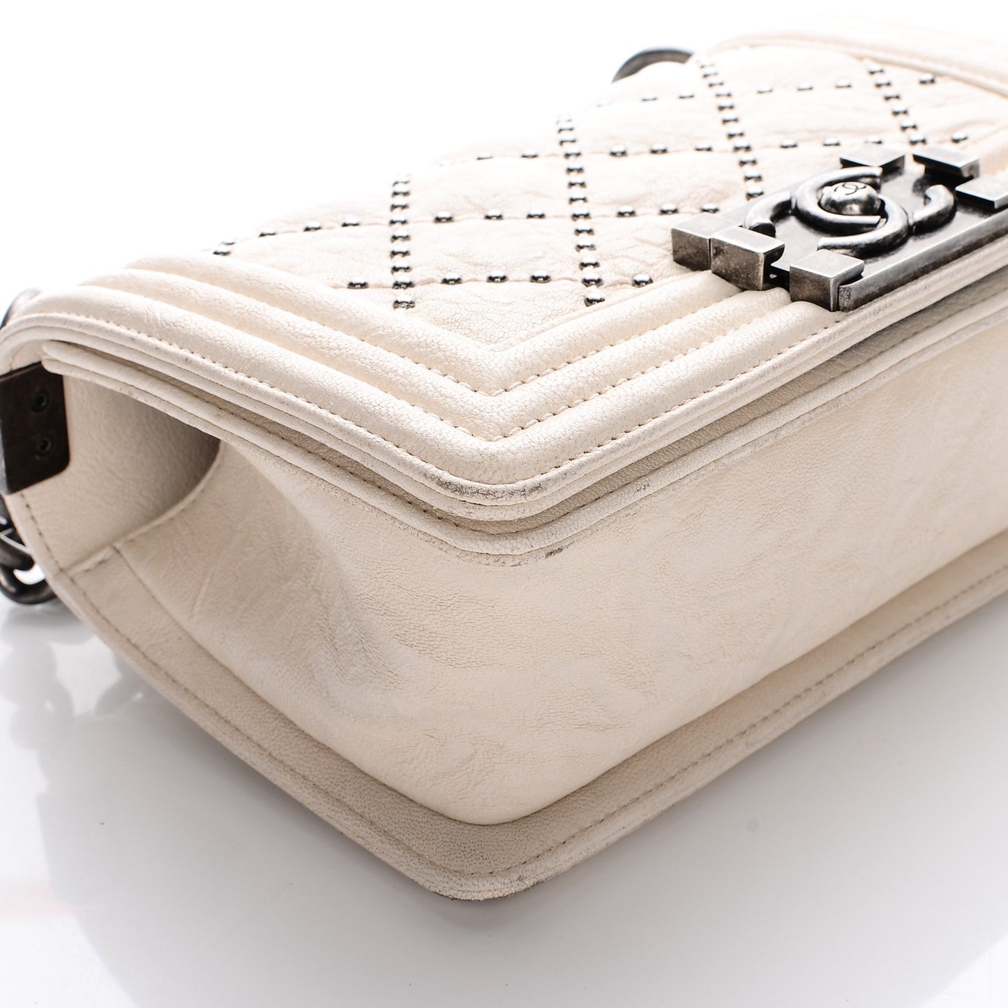 Crumpled Lambskin Small Studded Boy Flap White