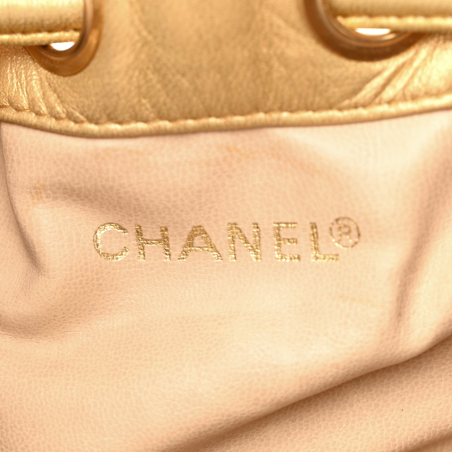 Metallic Brocade Lambskin CC Drawstring Bag Gold