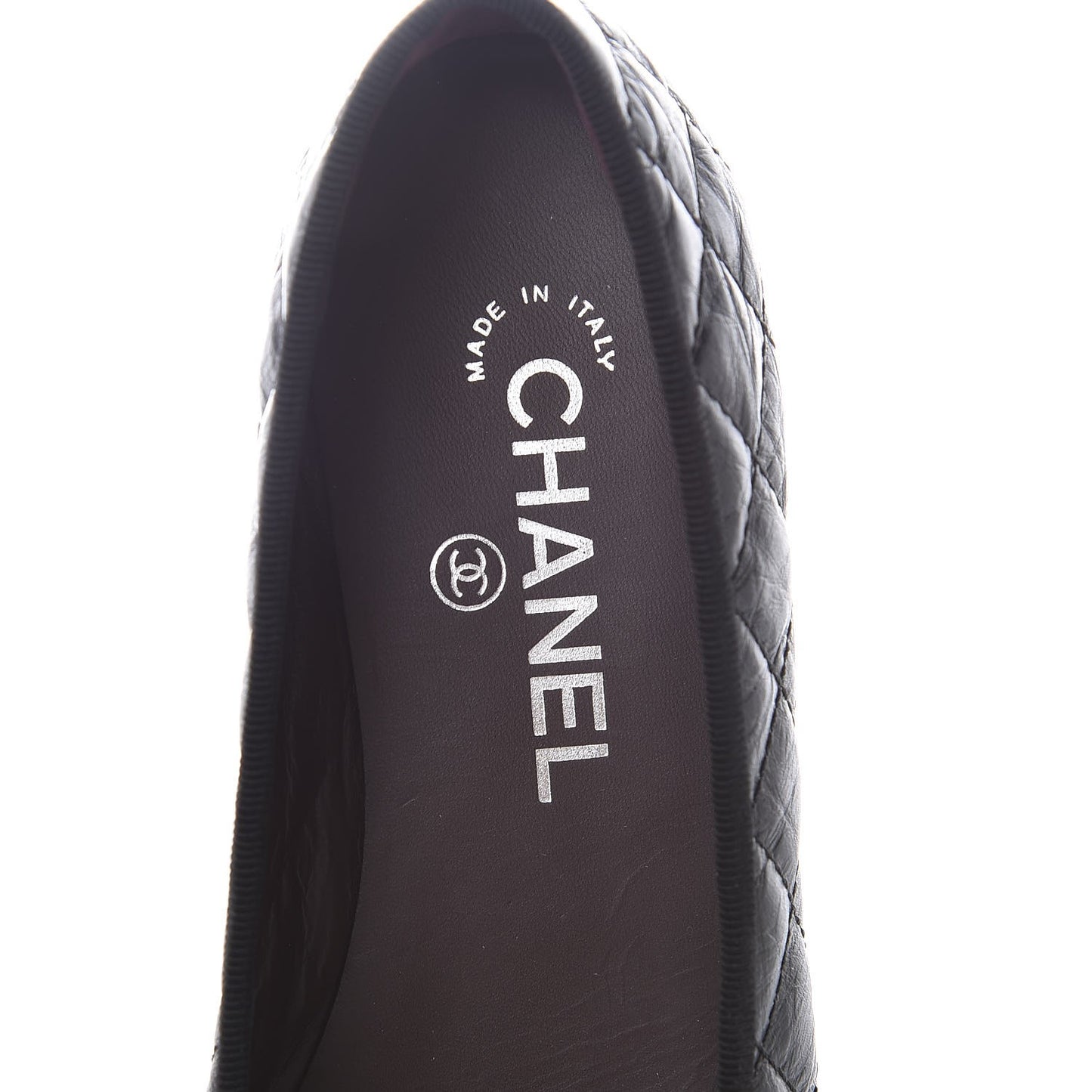 Aged Calfskin Quilted Cap Toe Ballerina Flats 36.5 Black