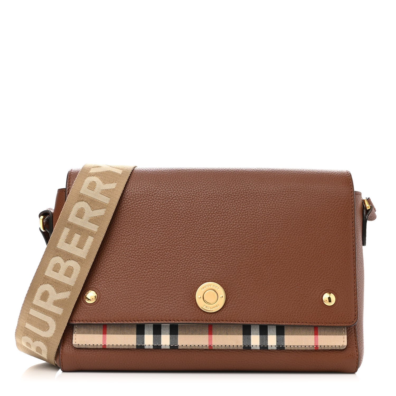 Burberry Calfskin Vintage Check Note Crossbody Bag Tan 1 of 13