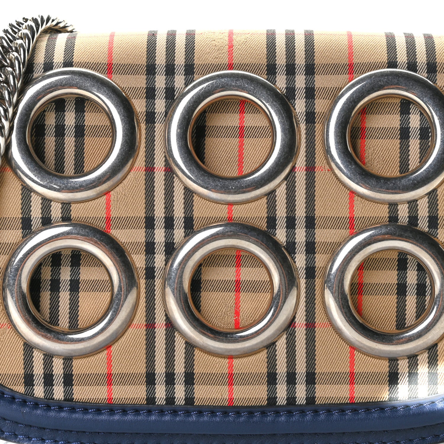 Burberry Smooth Calfskin 1983 Knight Check Grommet Chain Shoulder Bag Ink Blue 10 of 12