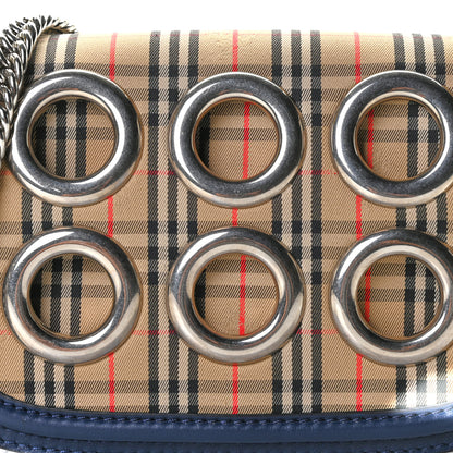 Burberry Smooth Calfskin 1983 Knight Check Grommet Chain Shoulder Bag Ink Blue 10 of 12