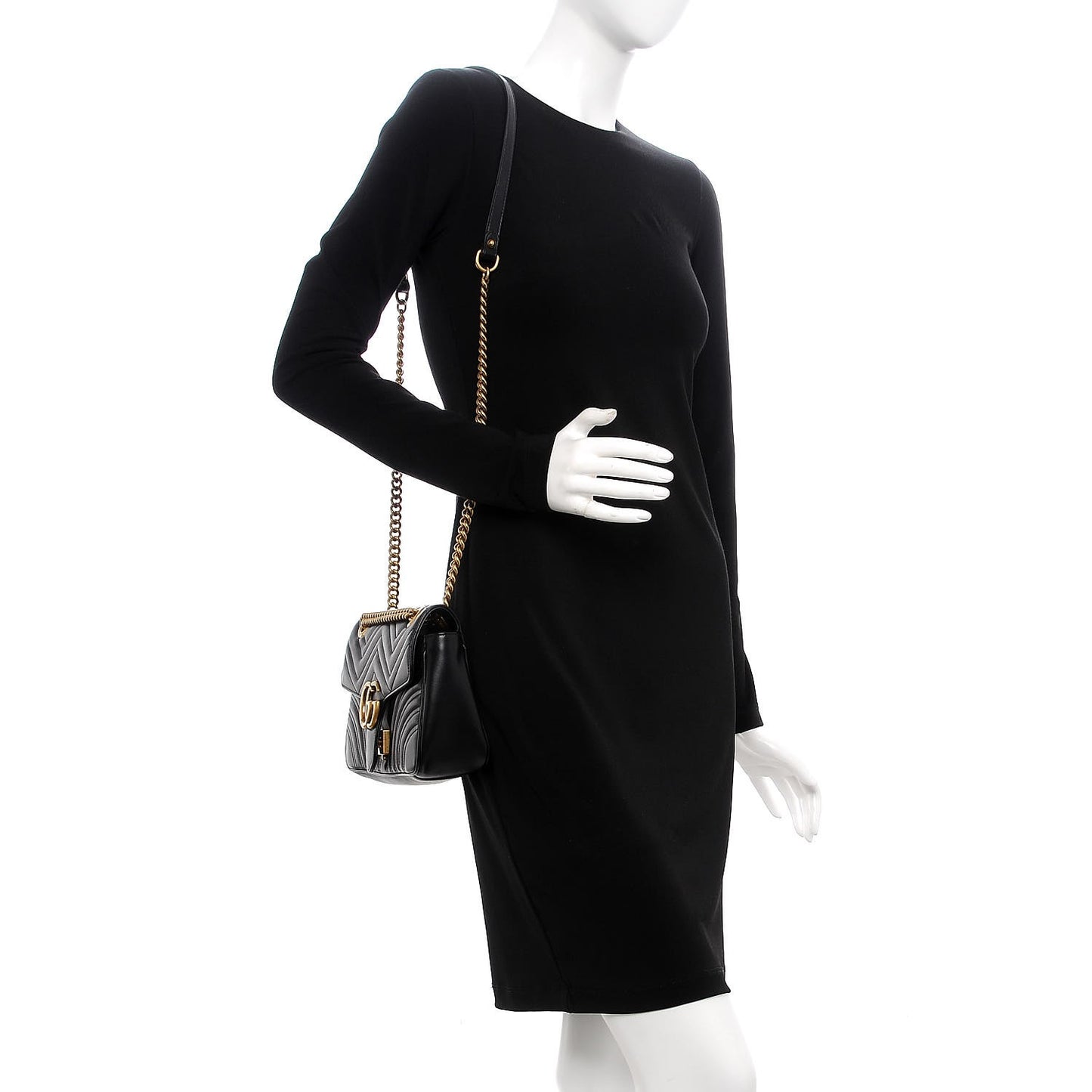 Calfskin Matelasse Small GG Marmont Shoulder Bag Black