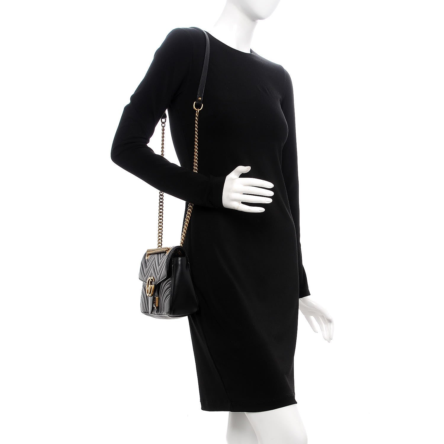 Gucci Calfskin Matelasse Small GG Marmont Shoulder Bag Black 2 of 9