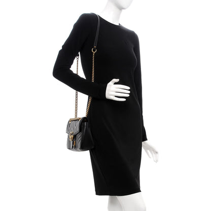 Gucci Calfskin Matelasse Small GG Marmont Shoulder Bag Black 2 of 9