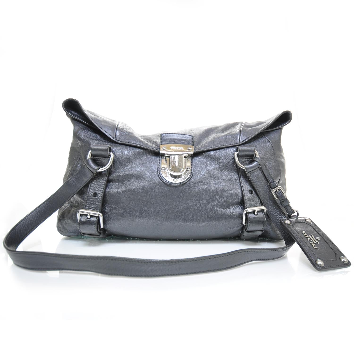 Prada Leather Easy Foldover Pushlock Satchel Black 1 of 10