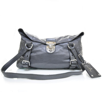 Prada Leather Easy Foldover Pushlock Satchel Black 1 of 10