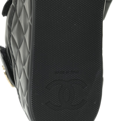 Chanel Shiny Calfskin Logo Platform Sandals 38 Black 9 of 12