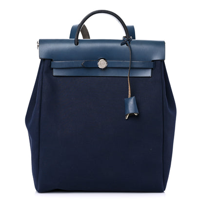 Hermes Toile Vache Calfskin Herbag 30 PM Backpack Navy Bleu 3 of 15