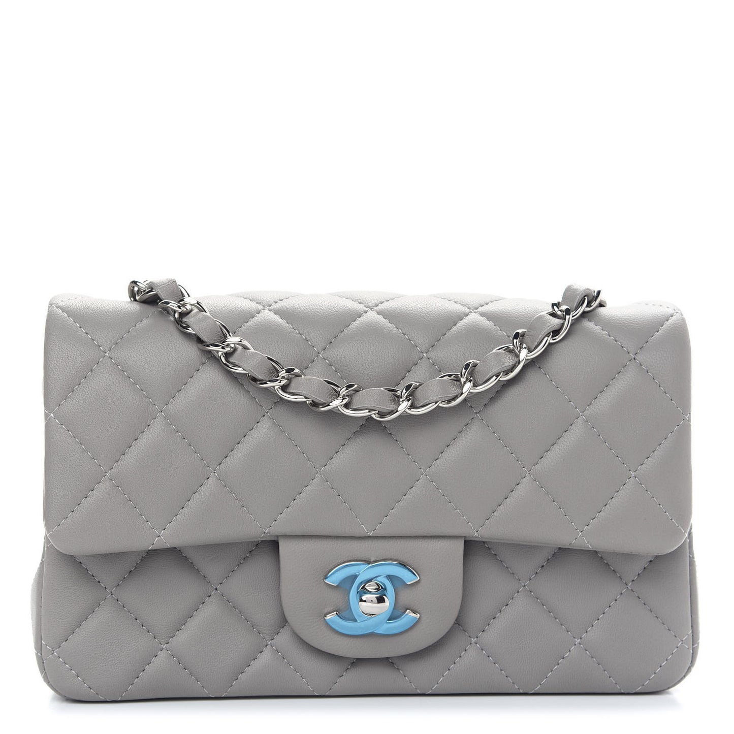 Lambskin Quilted Mini Rectangular Flap Grey