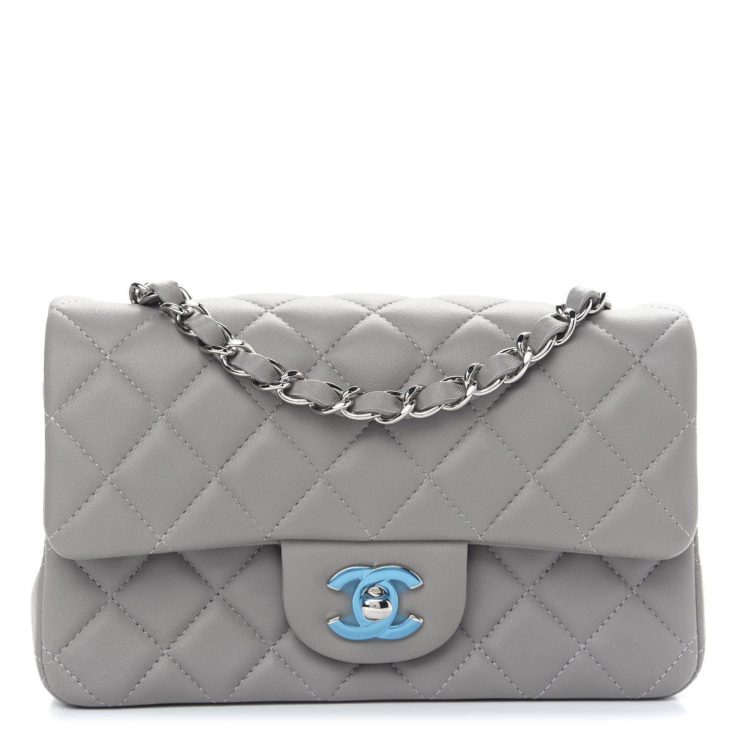 Chanel Lambskin Quilted Mini Rectangular Flap Grey 1 of 9