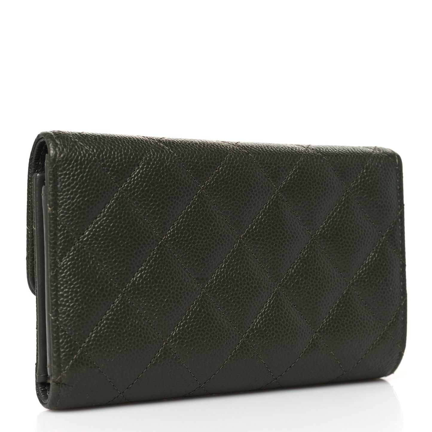 Caviar Quilted Multi Chain CC Medium Tri-Fold Flap Wallet Khaki
