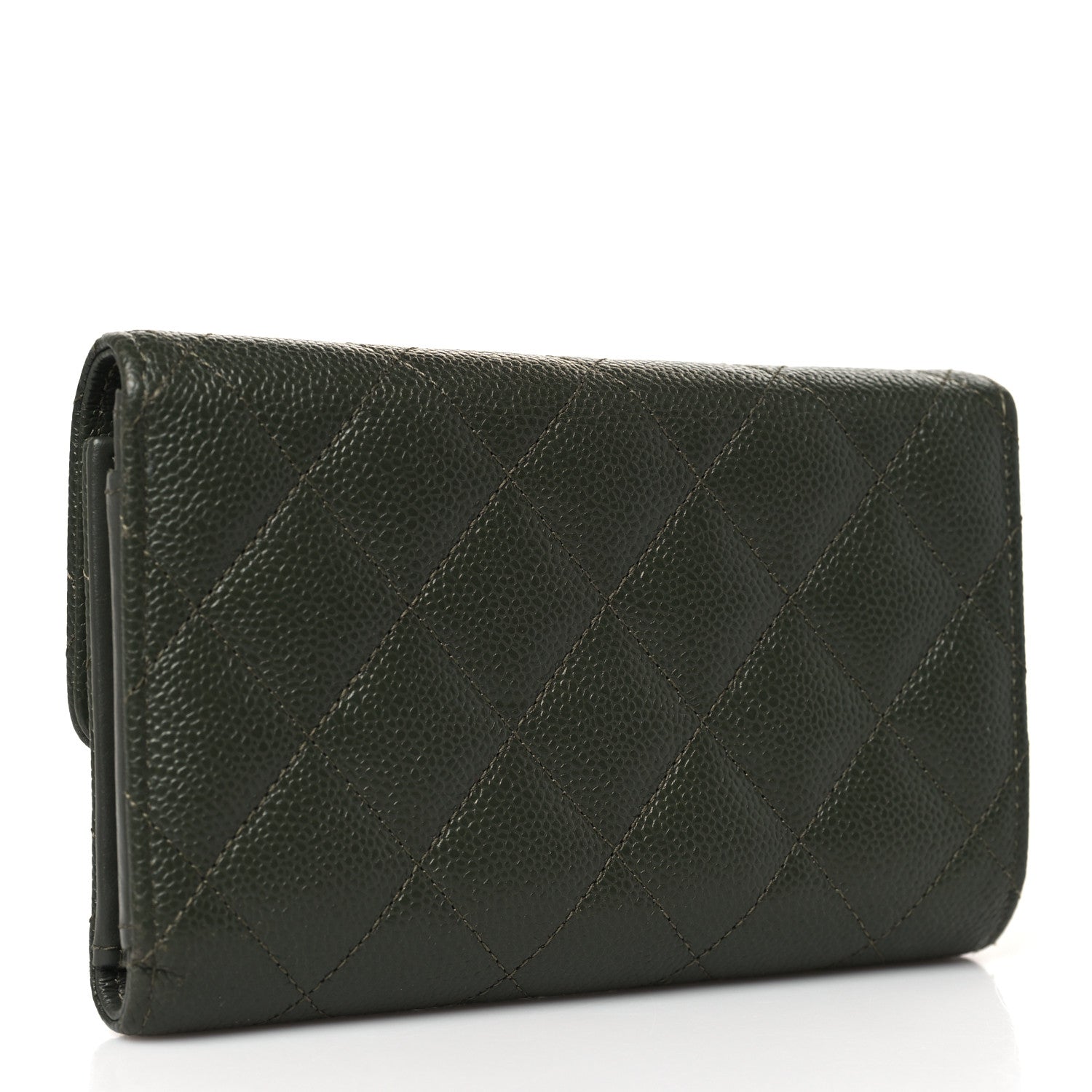 Chanel Caviar Quilted Multi Chain CC Medium Tri-Fold Flap Wallet Khaki 3 of 7