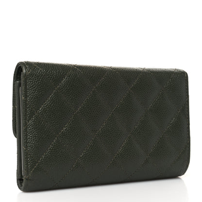 Chanel Caviar Quilted Multi Chain CC Medium Tri-Fold Flap Wallet Khaki 3 of 7