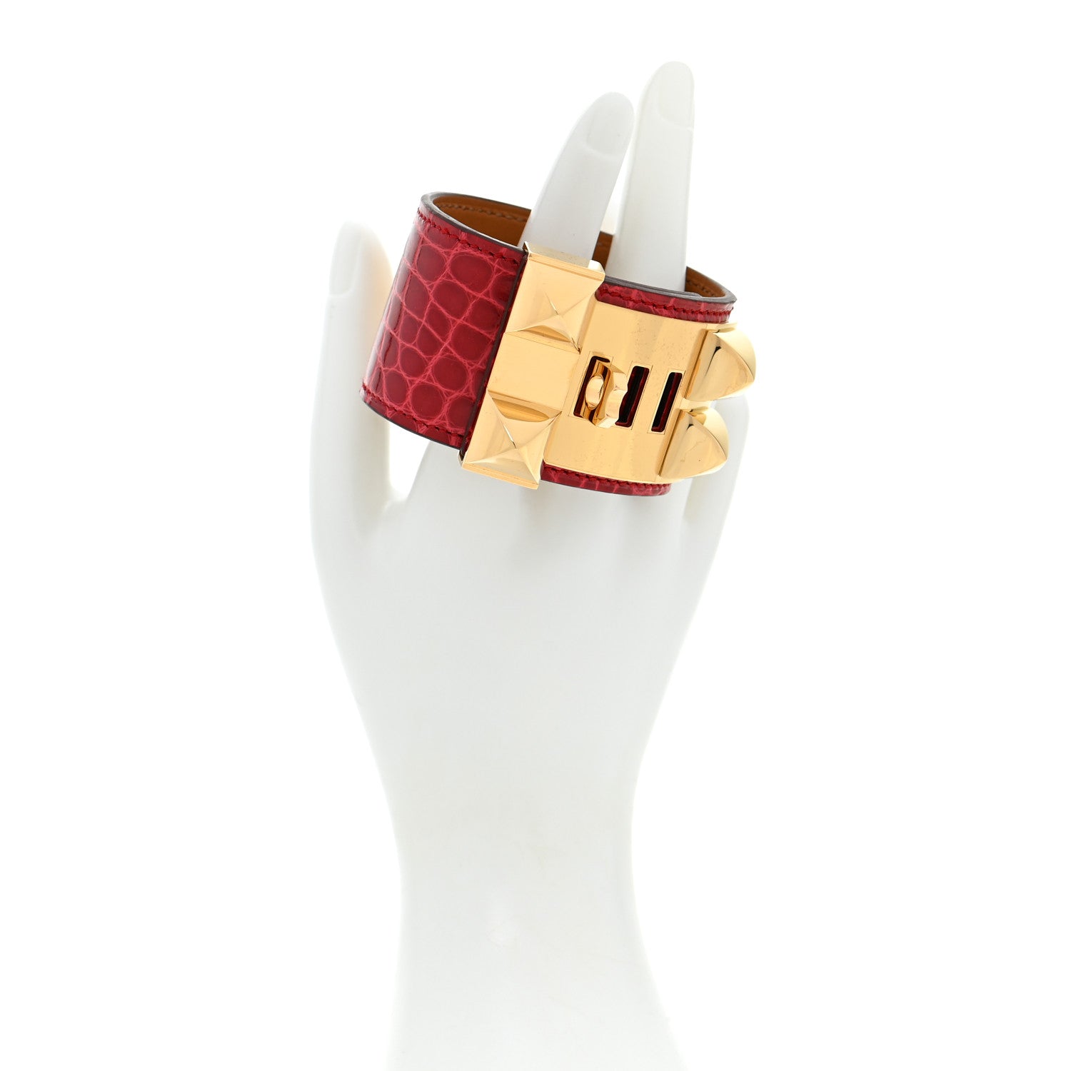 Hermes Shiny Alligator Collier De Chien CDC Bracelet T2 Braise 2 of 10