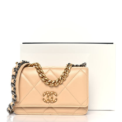 Chanel Goatskin Quilted Chanel 19 Wallet On Chain WOC Beige 10 of 10