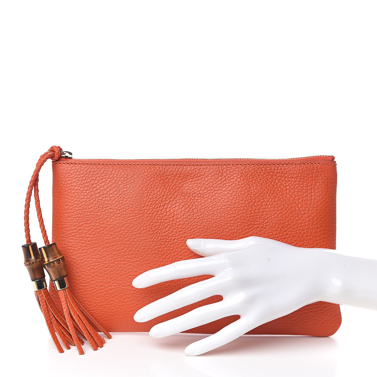 Gucci Calfskin Large Bamboo Clutch Orange 2 of 8