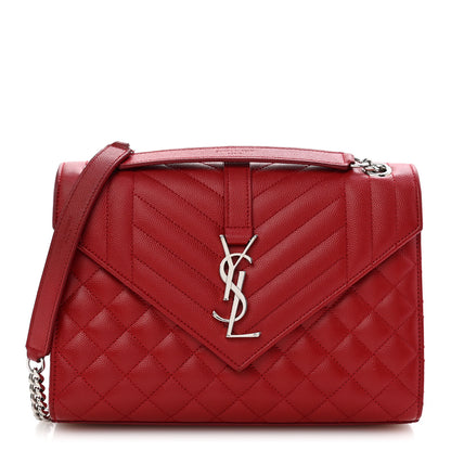 Saint Laurent Grain De Poudre Textured Mixed Matelasse Triquilt Medium Monogram Satchel New Red 1 of 14