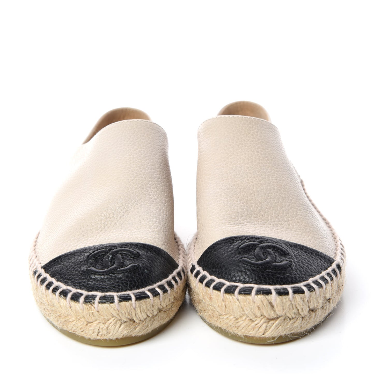 Grained Calfskin CC Espadrilles 35 Beige Black