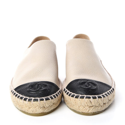 Chanel Grained Calfskin CC Espadrilles 35 Beige Black 2 of 9