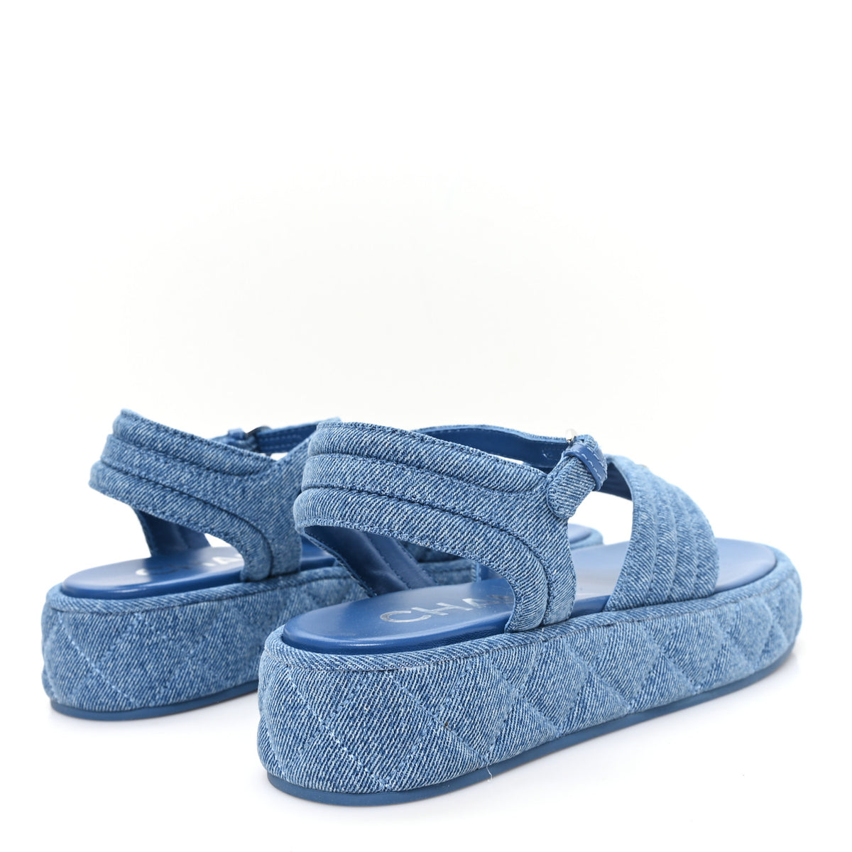 Chanel Denim Quilted CC Platform Thong Sandals 40 Blue 5 of 10