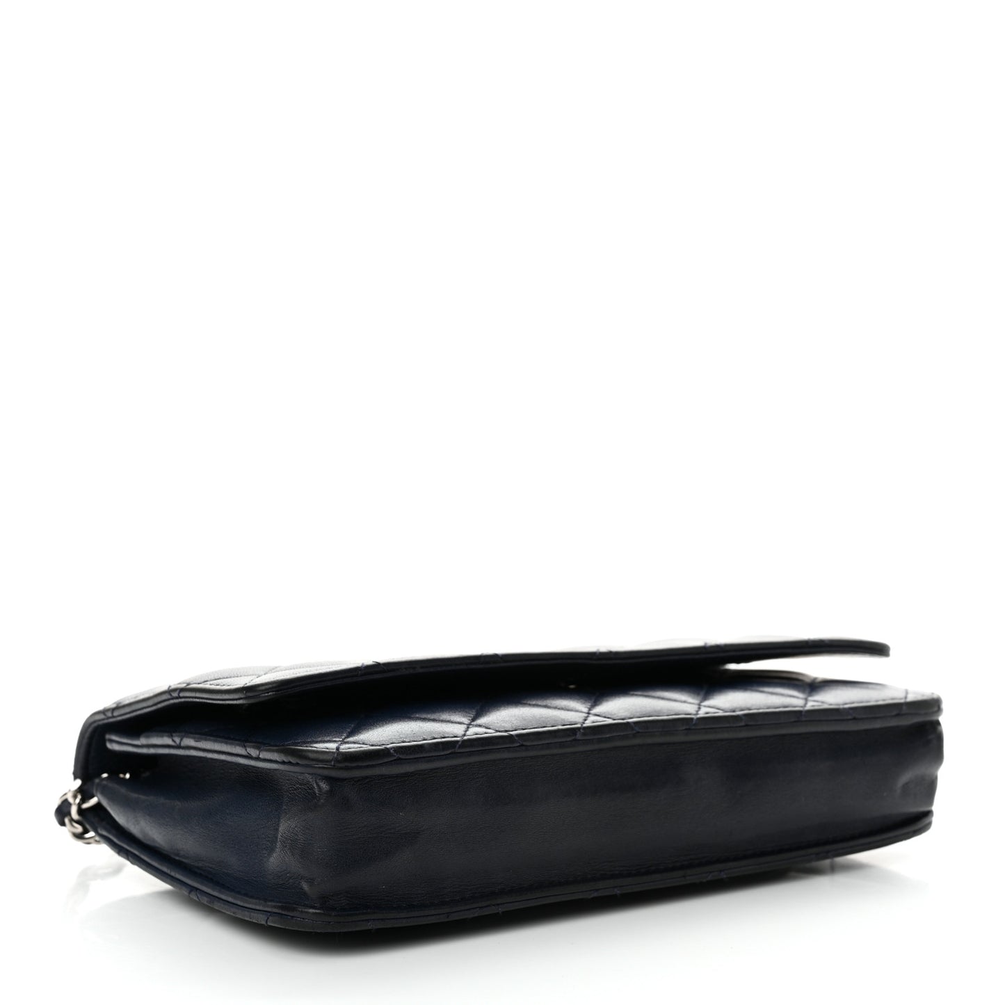 Lambskin Quilted Wallet On Chain WOC Navy Blue