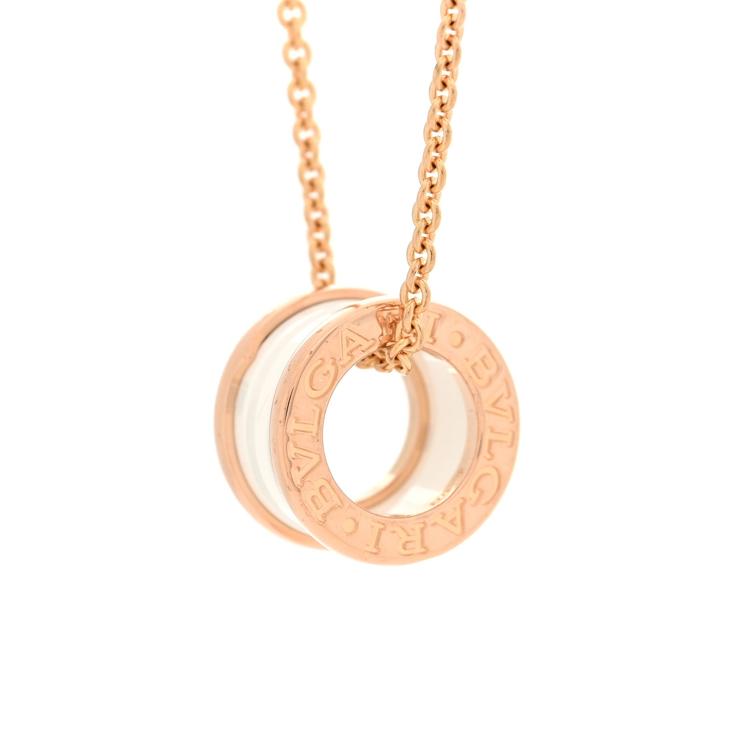 Bulgari 18K Rose Gold White Ceramic B.Zero1 Pendant Necklace 4 of 5