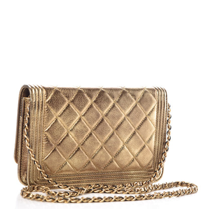 Chanel Metallic Calfskin Quilted Boy Wallet On Chain WOC Gold 3 of 11