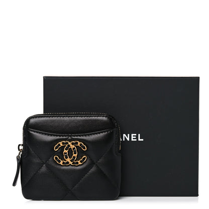 Chanel Lambskin Quilted Chanel 19 Zip Card Holder Wallet Black 8 of 8