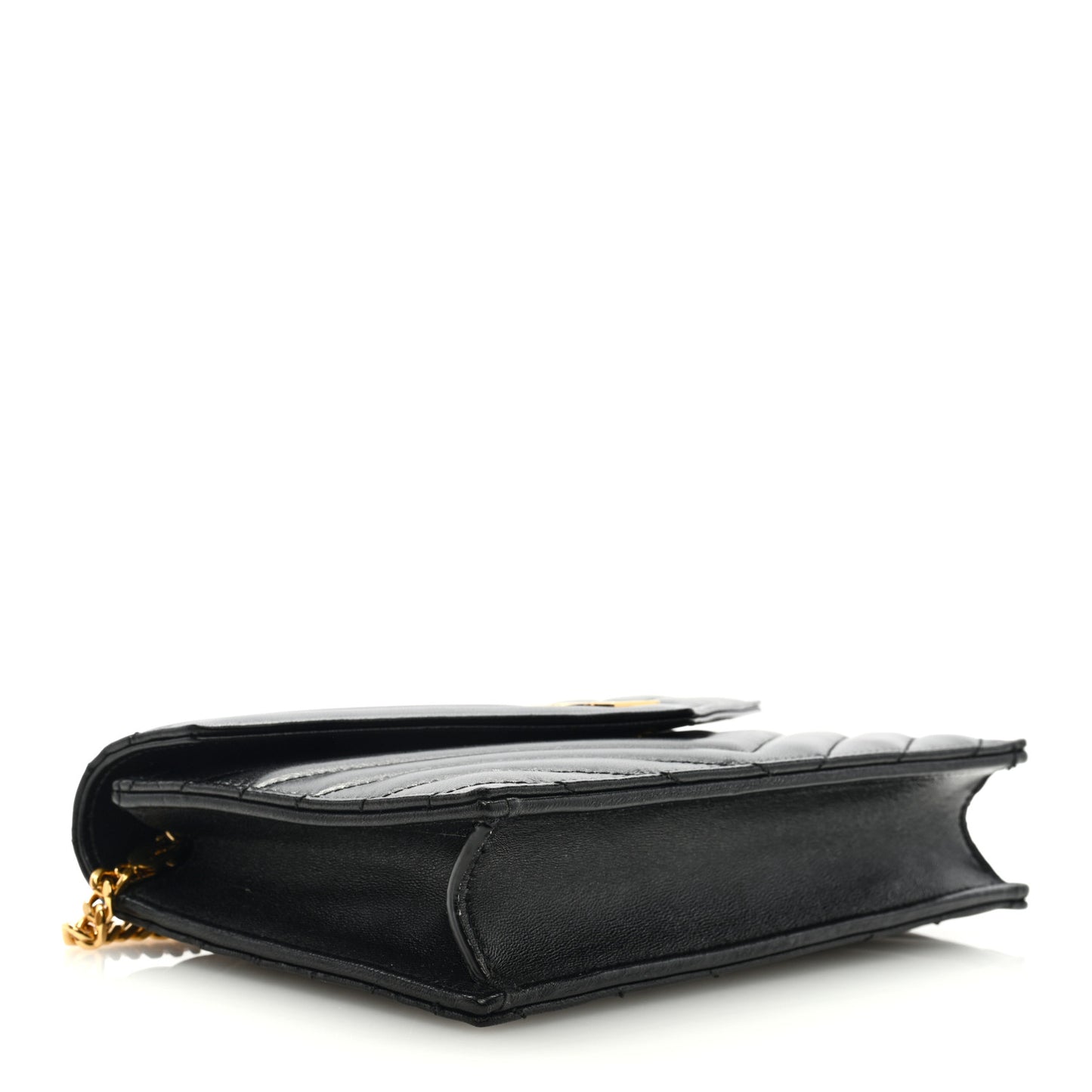 Matelasse Chevron Monogram Envelope Chain Wallet Black