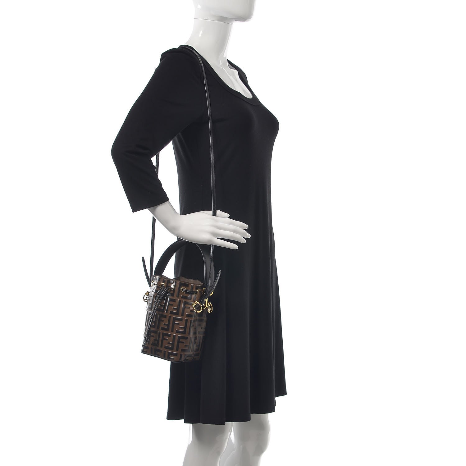 Fendi Vitello Liberty F is Fendi Bi-Color FF 1974 Embossed Mini Mon Tresor Bucket Bag Maya Black 2 of 7