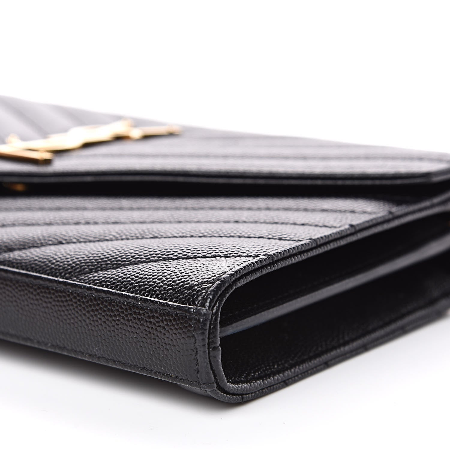 Saint Laurent Grain De Poudre Matelasse Chevron Monogram Chain Wallet Black 10 of 13