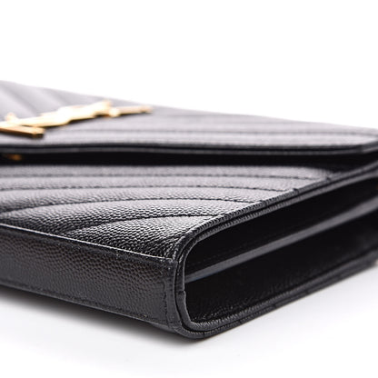 Saint Laurent Grain De Poudre Matelasse Chevron Monogram Chain Wallet Black 10 of 13
