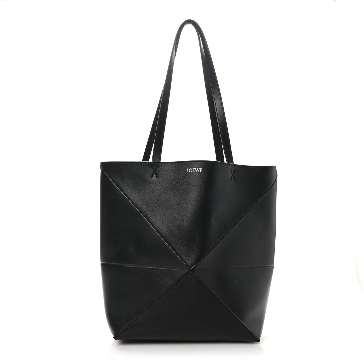 Shiny Calfskin Medium Puzzle Fold Tote Black