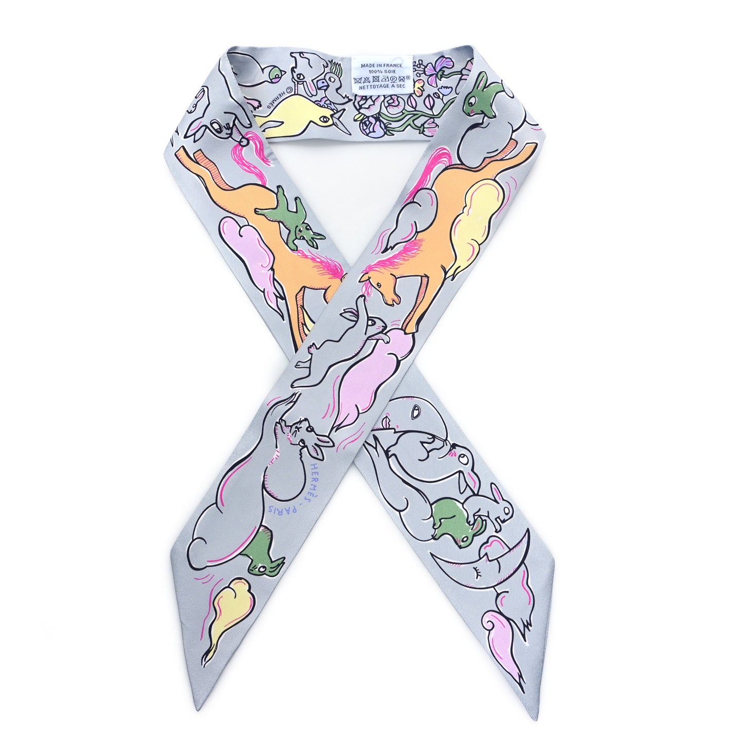 Silk Mille Et Un Lapins Twilly Gris Perle Rose Jaune