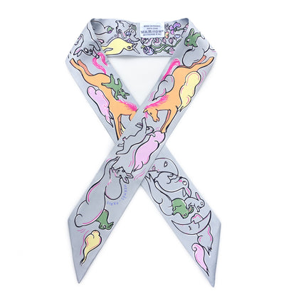 Hermes Silk Mille Et Un Lapins Twilly Gris Perle Rose Jaune 1 of 3