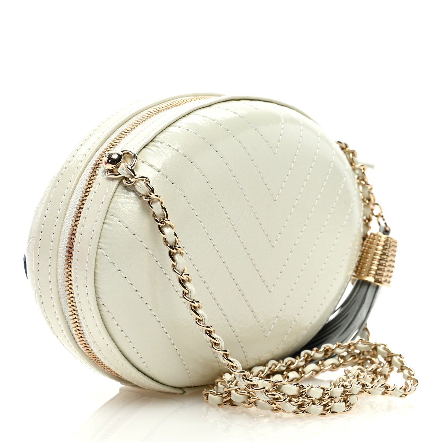 Embroidered Lambskin Chevron Quilted La Pausa Evening Bag White