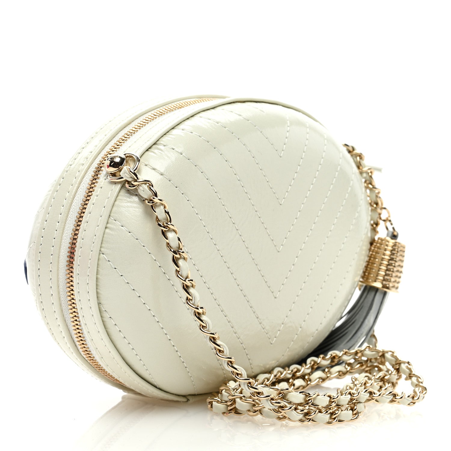 Chanel Embroidered Lambskin Chevron Quilted La Pausa Evening Bag White 3 of 9