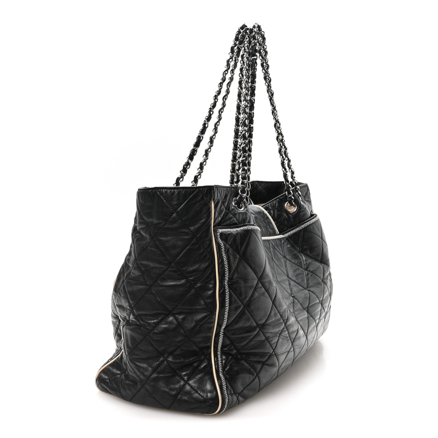 Lambskin Quilted Large East West Tote Black