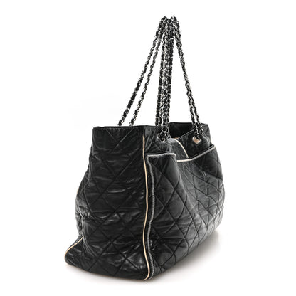 Chanel Lambskin Quilted Large East West Tote Black 2 of 9