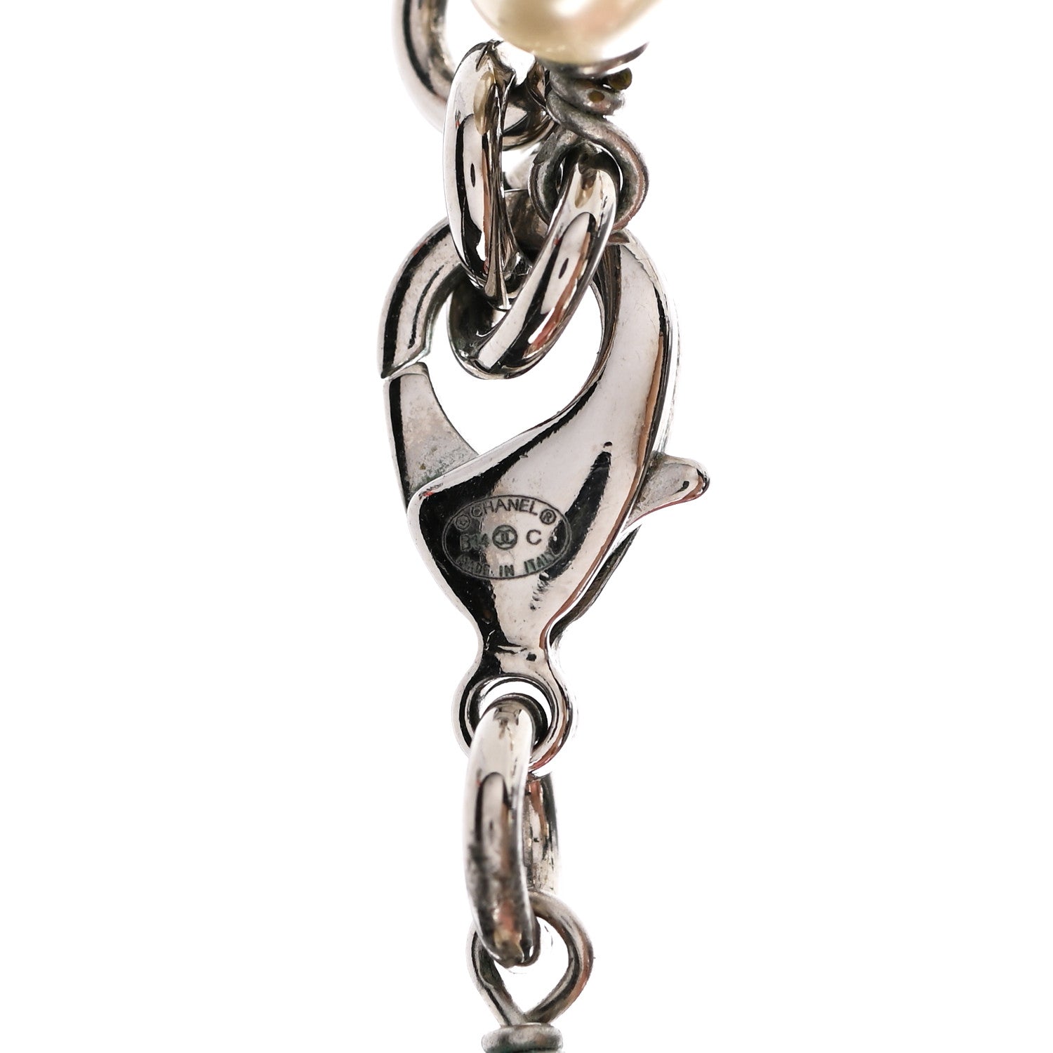 Chanel Graduated Pearl Crystal CC Long Necklace Silver 5 of 5