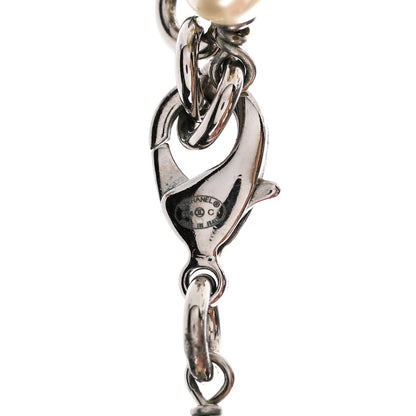 Chanel Graduated Pearl Crystal CC Long Necklace Silver 5 of 5